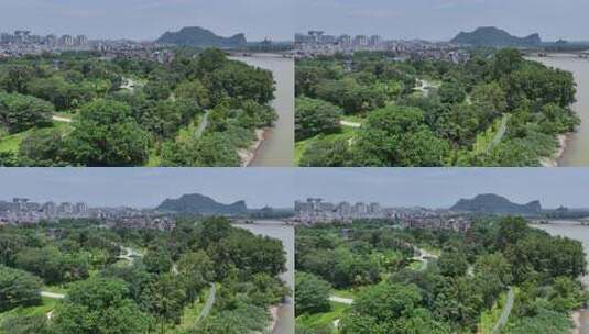 城市河畔绿树成荫全景高清在线视频素材下载