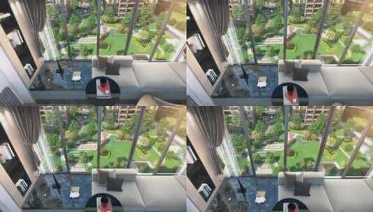3D三维室内景观飘窗看园林高清在线视频素材下载