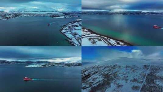 4K航拍北欧挪威冰湖自然风光高清在线视频素材下载