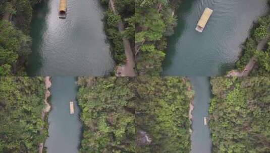 贵州小七孔峡谷游船航拍高清在线视频素材下载