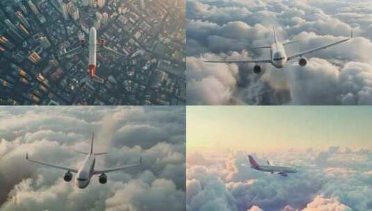 飞机 城市云层高清在线视频素材下载