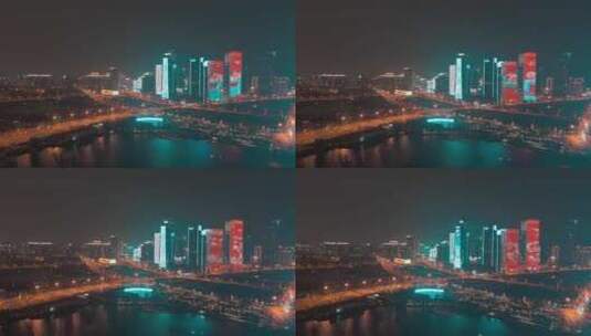 春节过年城市夜晚灯光氛围航拍高清在线视频素材下载