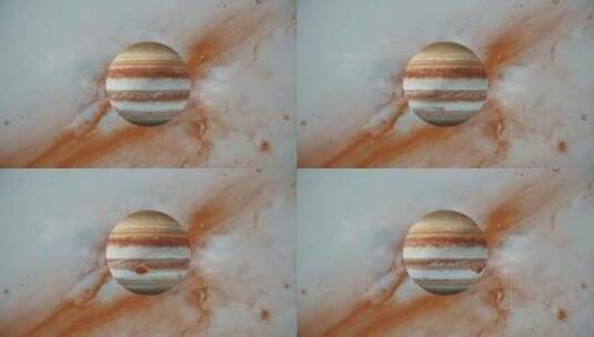 太空中的木星，明亮的宇宙背景。行星在五颜高清在线视频素材下载