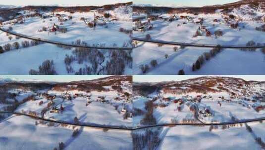4K航拍北欧挪威芬斯内斯小镇风光雪景高清在线视频素材下载