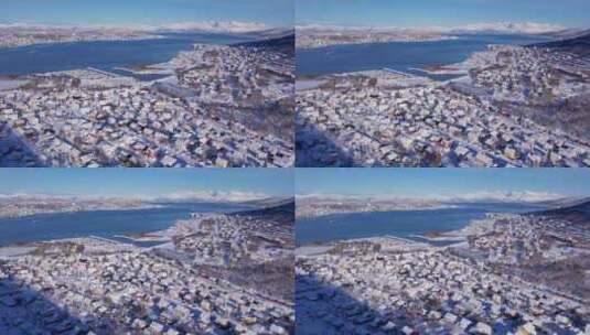 挪威特罗姆瑟雪镇天线晴朗的冬季天气高清在线视频素材下载
