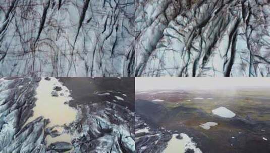4k航拍冰岛瓦特纳冰川国家公园特写与全景高清在线视频素材下载