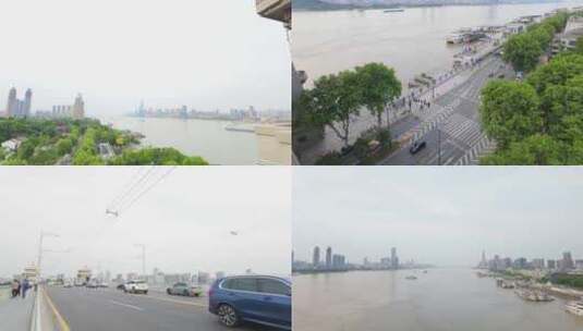 阴天湖北武汉长江大桥江景路面交通高清在线视频素材下载