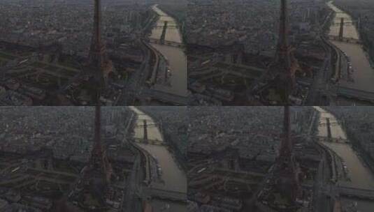 黎明时分埃菲尔铁塔附近的城市建筑高清在线视频素材下载