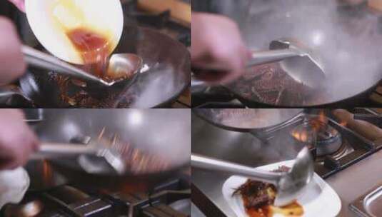 后厨炖制红烧带鱼 (2)高清在线视频素材下载