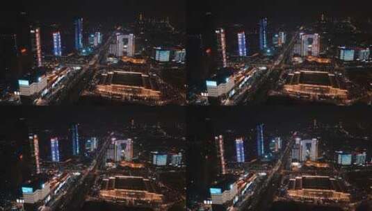 东莞国贸夜景航拍高清在线视频素材下载