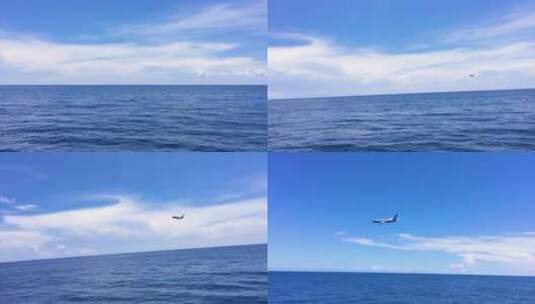 蓝天下在海洋上空低空飞行的飞机高清在线视频素材下载