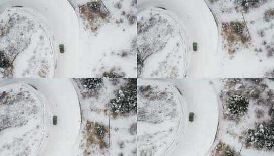 4K湖北神农架无人机航拍雪景山区拍越野车高清在线视频素材下载