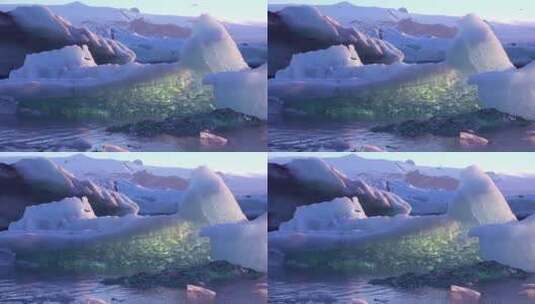 冰漂浮在北极乔库尔萨隆冰川泻湖上高清在线视频素材下载