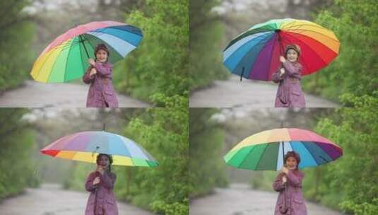 旋转雨伞的女孩高清在线视频素材下载