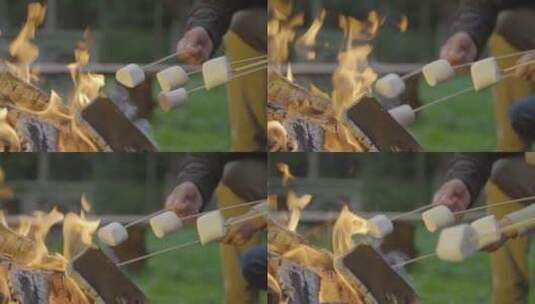 在篝火上烤棉花糖高清在线视频素材下载