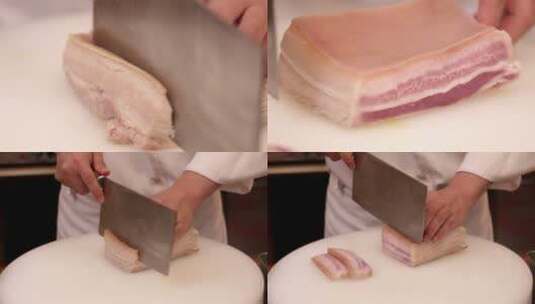 【镜头合集】切五花肉切白肉扣肉肉片高清在线视频素材下载