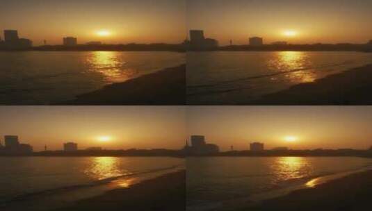 实拍海上日落晚霞夕阳沙滩高清在线视频素材下载