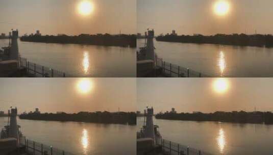 黄昏日落时段的江边高清在线视频素材下载
