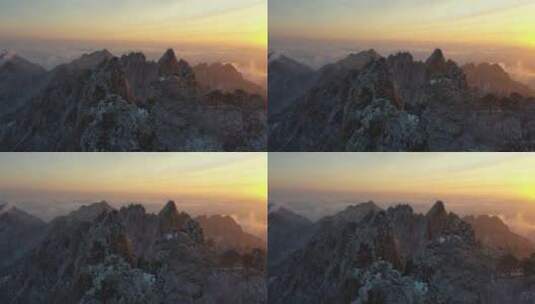 黄山始信峰雪景航拍日出测光高清在线视频素材下载