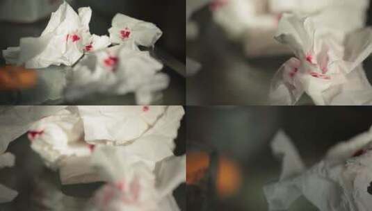【镜头合集】沾有血迹的纸巾高清在线视频素材下载