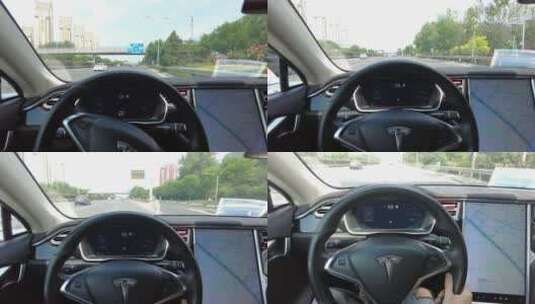 北京城市车内第一视角驾驶特斯拉modelS高清在线视频素材下载