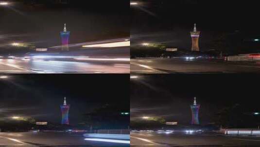 广州塔城市夜景车流交通延时竖屏高清在线视频素材下载
