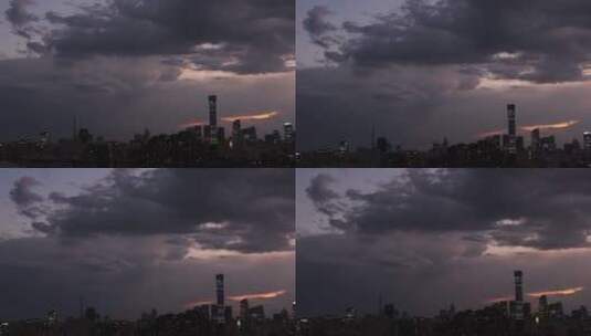 北京CBD城市晚霞国贸闪电雷电雷暴积雨云高清在线视频素材下载