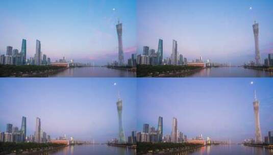 广州塔珠江新城日转夜延时4K高清在线视频素材下载