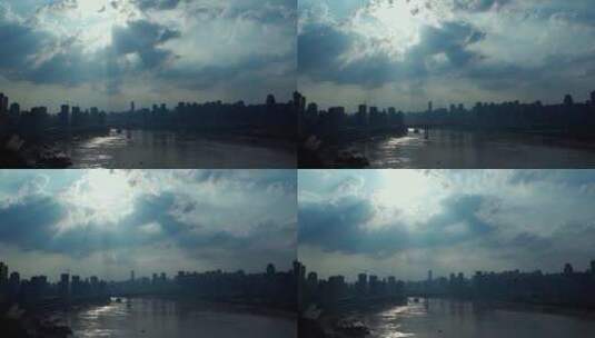 乌云下的重庆长江大桥高清在线视频素材下载