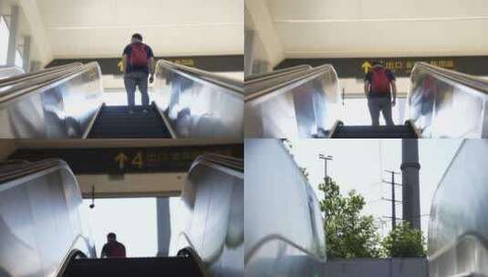 金海路地铁出口扶梯高清在线视频素材下载