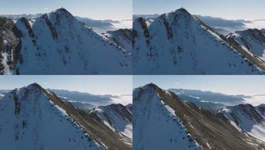 夹金山冬季航拍白雪覆盖山脊高清在线视频素材下载