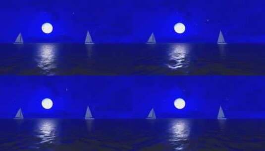 大海明月海鸥帆船夜景高清在线视频素材下载