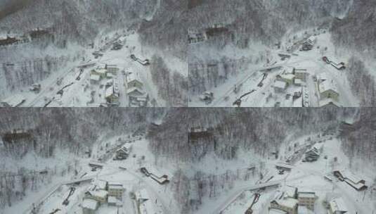日本北海道层云峡冬季雪山风光航拍高清在线视频素材下载