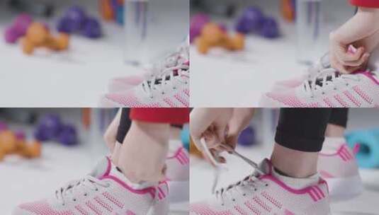 女孩穿上运动鞋的特写镜头高清在线视频素材下载