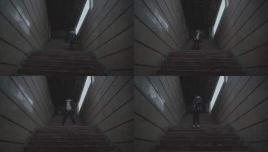 男人在楼梯上跳舞高清在线视频素材下载