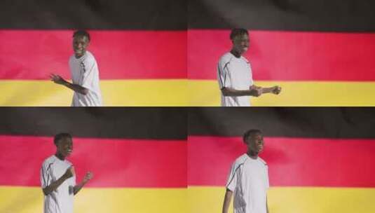 在德国国旗前的男孩高清在线视频素材下载