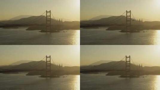 香港青马大桥航拍大景日落黄昏高清在线视频素材下载