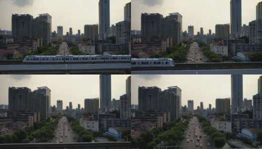 航拍城市立体轨道交通轻轨列车高清在线视频素材下载