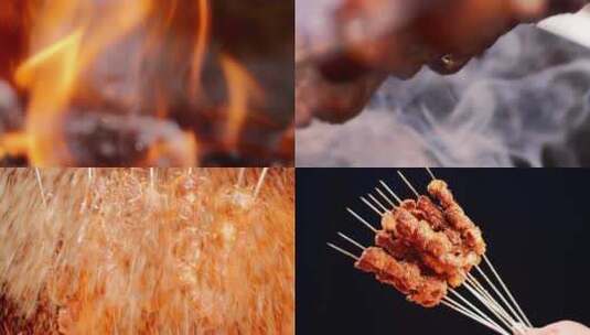 羊肉串 烤串 烧烤 肉串 烤肉 烤羊肉串高清在线视频素材下载
