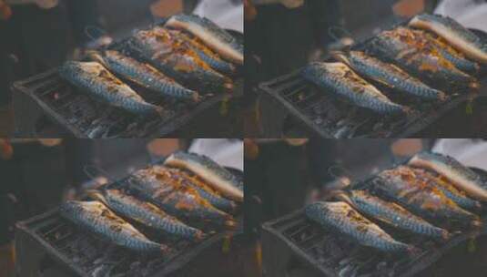 新鲜的烤鱼特写高清在线视频素材下载