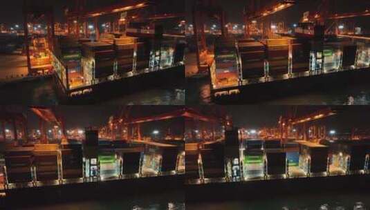 货运集装箱港口夜景航拍高清在线视频素材下载