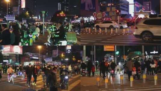 城市夜晚斑马线红绿灯人行道高清在线视频素材下载