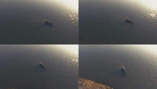 清晨长江上的小船高清在线视频素材下载