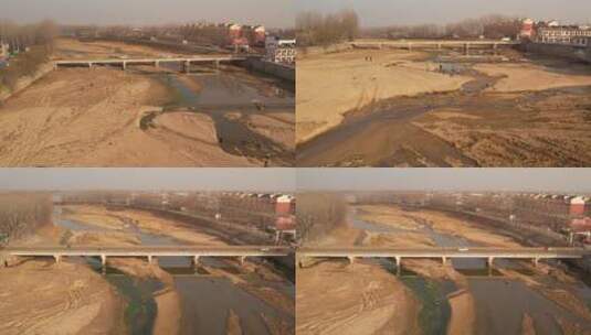 河道 桥 车辆 马路 航拍 河沙 水道高清在线视频素材下载