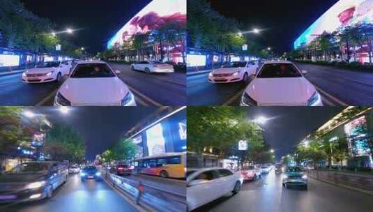 夜晚杭州市延安路车尾行车空镜1高清在线视频素材下载