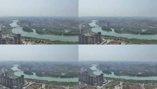 资阳市沱江航拍迎宾大桥城市风光风景高清在线视频素材下载