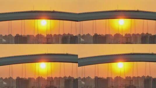 夕阳下卢浦大桥与车辆高清在线视频素材下载
