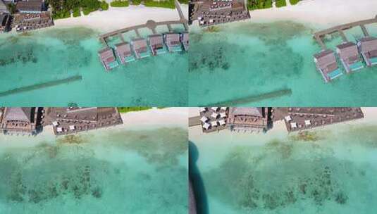 蓝色海边的度假村航拍高清在线视频素材下载