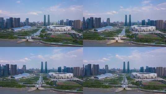 杭州亚运会馆奥体中心航拍延时摄影高清在线视频素材下载