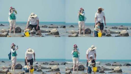 一家人在海边度假高清在线视频素材下载